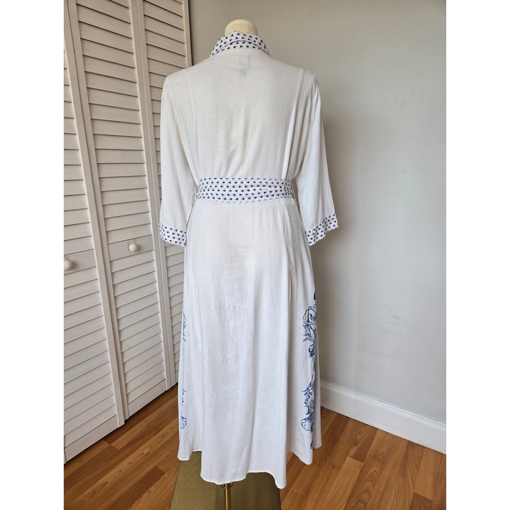 Joie White Midi Dress with Blue Floral Embroidery - Picture 7 of 12